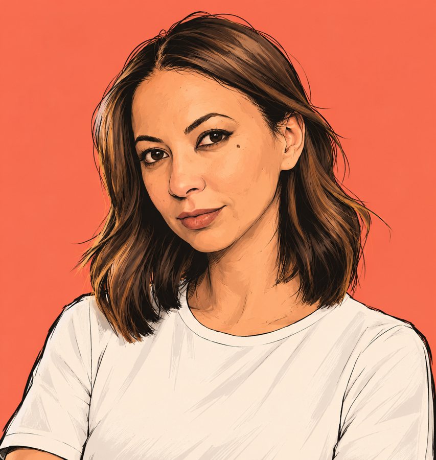 Illustrated portrait of Mouna Bouchouk